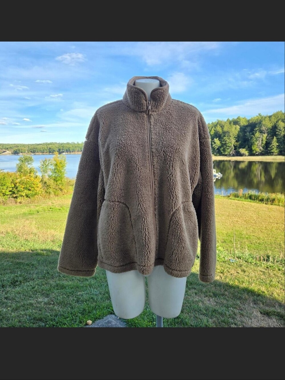Chaps Brown Deep Pile Sherpa Fleece Full-Zip Jacket Teddy Coat